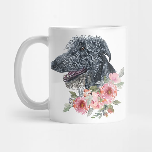 Scottish Deerhound Dog with Flowers  Illustration Art by AdrianaHolmesArt